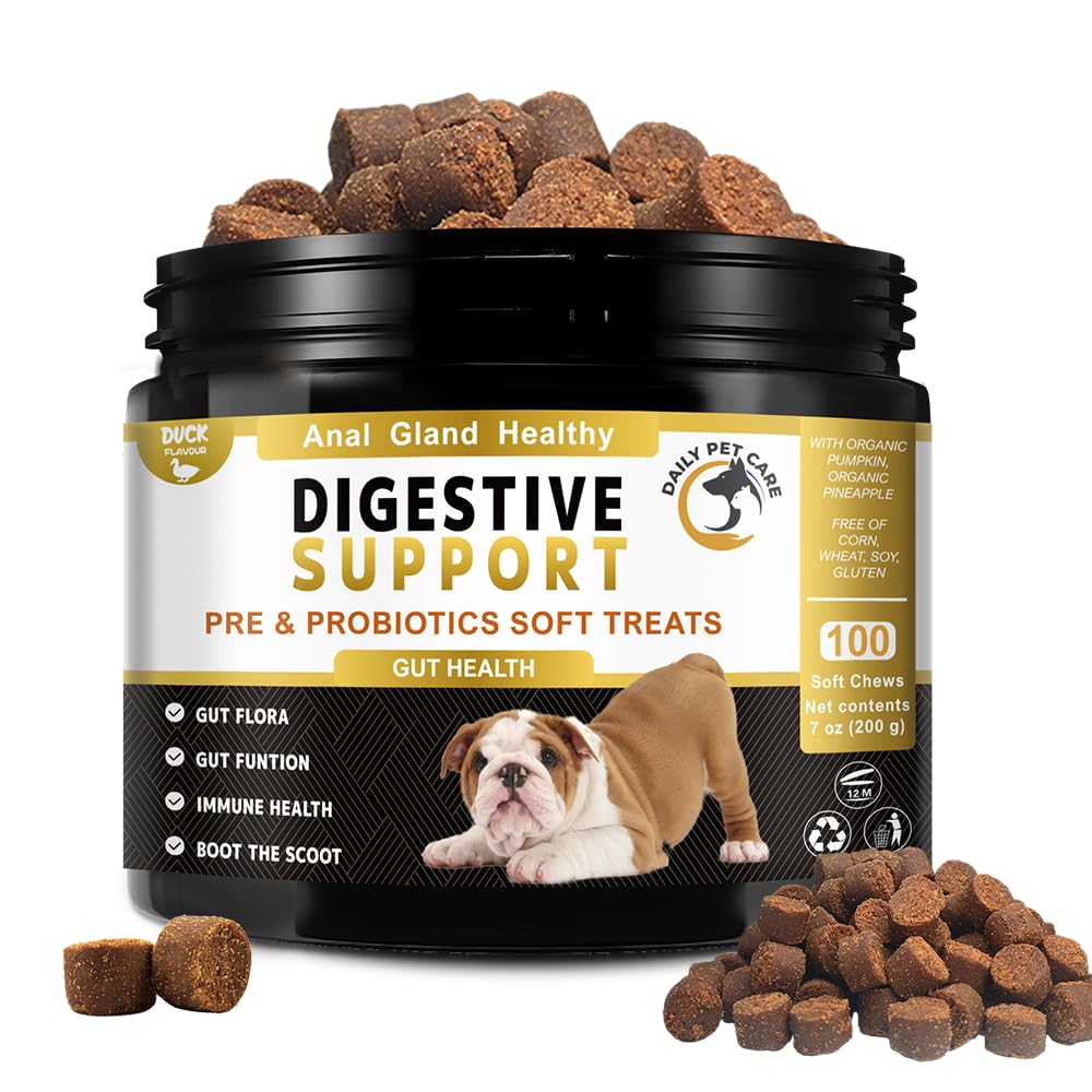 Probiotics for Dogs – Duck Flavour Digestive Chews for Dogs with Prebiotics & Enzymes – Dog Probiotic Chews for Sensitive Stomach, Gut Health & Digestion – Natural Dog Supplements for All Breeds