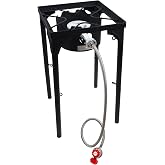 GasOne Propane Single Burner Camp Stove with High Temp Paint &amp; Red QCC Steel Braided Regulator with Height Adjustable Leg