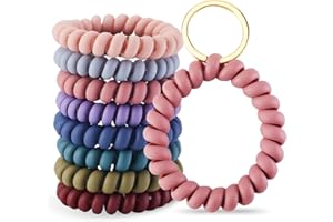 HenSan 8PCS Stretchable Wristband Keychain Wristlet, Spring Flexible Spiral Wrist Coil Key Chains Bracelet Key Ring Key Holder