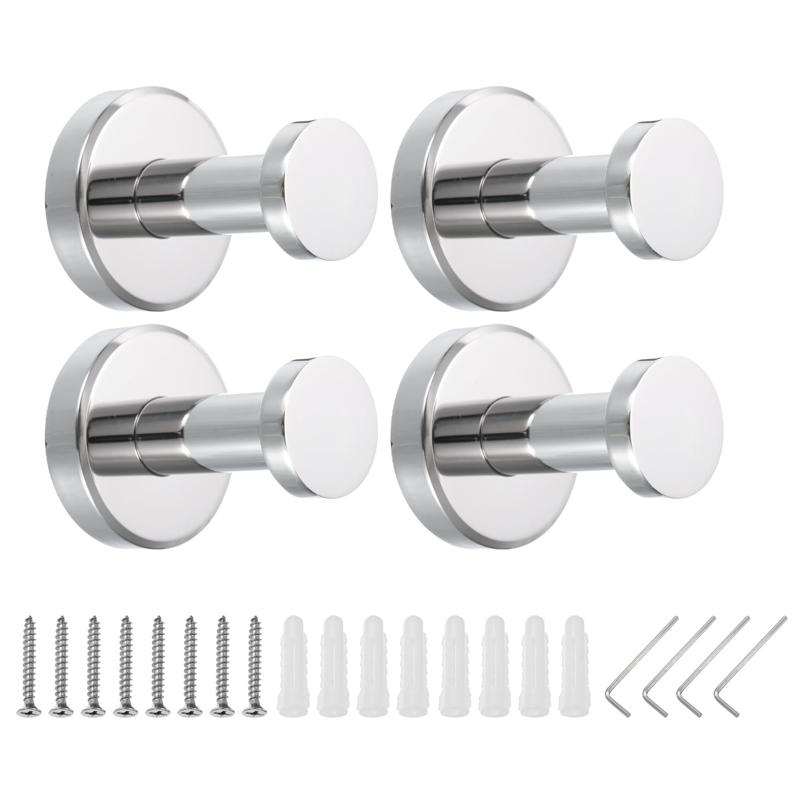 PATIKIL Towel Hooks for Hanging, 4Pack 304 Stainless Steel Round Wall Mounted Hanger Holder, with Tools for Bathroom, Bedroom, Dormitory, Hang Towel, Clothes, Coat, Robe, Hat,Chrome Color