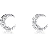 Rnivida 925 Sterling Silver Moon Stud Earrings, Hypoallergenic Dainty Earrings for Women