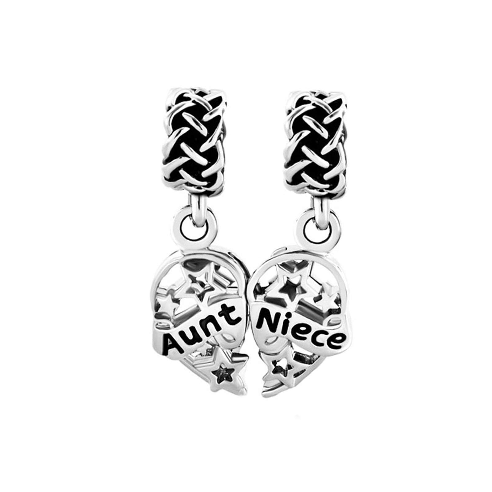 Niece Aunt 2PCS Love Heart Dangle Charms Compatible with Pandora Charms Bracelets Star Women Family Sister Jewellery Birthday