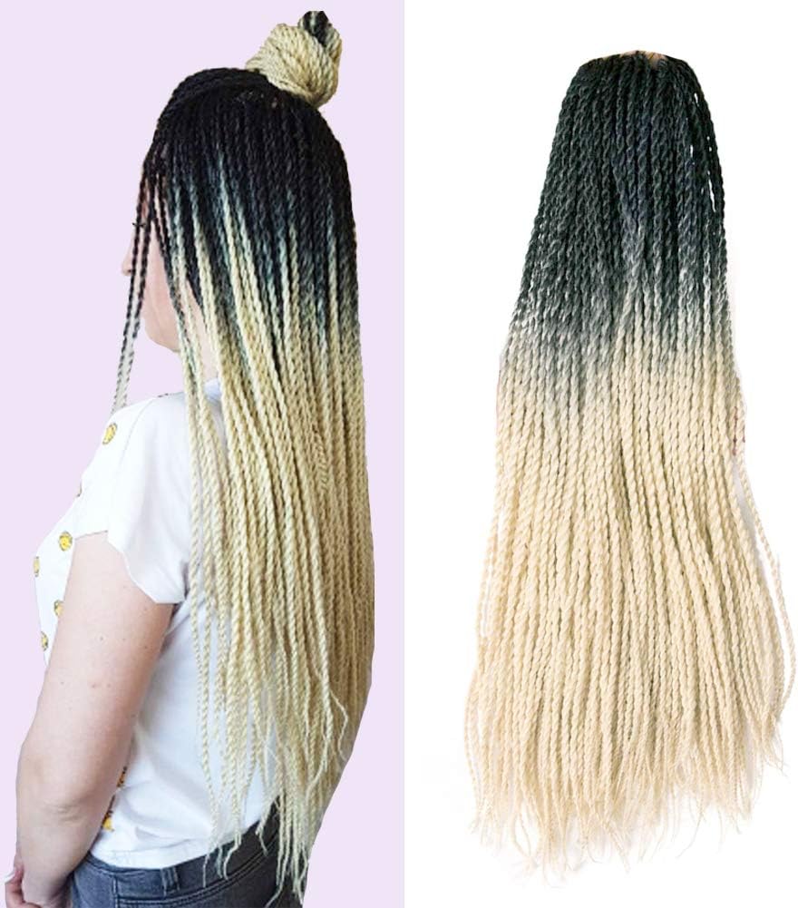 VERVES Ombre Jumbo Kanekalon Senegalese Twist Hair Jumbo Kanekalon Crochet braids 6 pack/lot 24 inch 30 Roots/pack Kanekalon Synthetic Braiding Hair for Women (black ombre Beige)