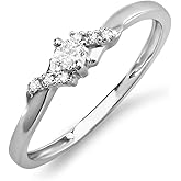 Dazzlingrock Collection 0.18 Ctw 10K Real Solid Gold Round Natural Diamond Women Bridal Promise Engagement Ring