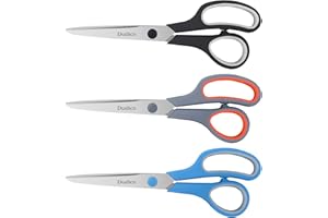 Scissors, Dushco 8.5 Inch Multipurpose Scissors Bulk Set of 3 Pack, Ultra Sharp 2.5mm Thick Scissor for Office Home School Sewing Fabric Craft Supplies, Soft Comfort-Grip Right/Left Hand