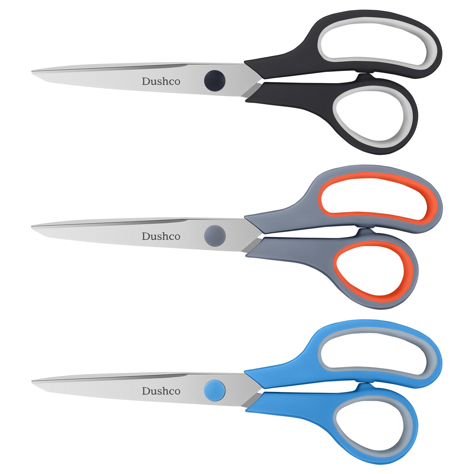 Scissors, Dushco 8.5 Inch Multipurpose Scissors Bulk Set of 3 Pack, Ultra Sharp 2.5mm Thick Scissor for Office Home School Sewing Fabric Craft Supplies, Soft Comfort-Grip Right/Left Hand