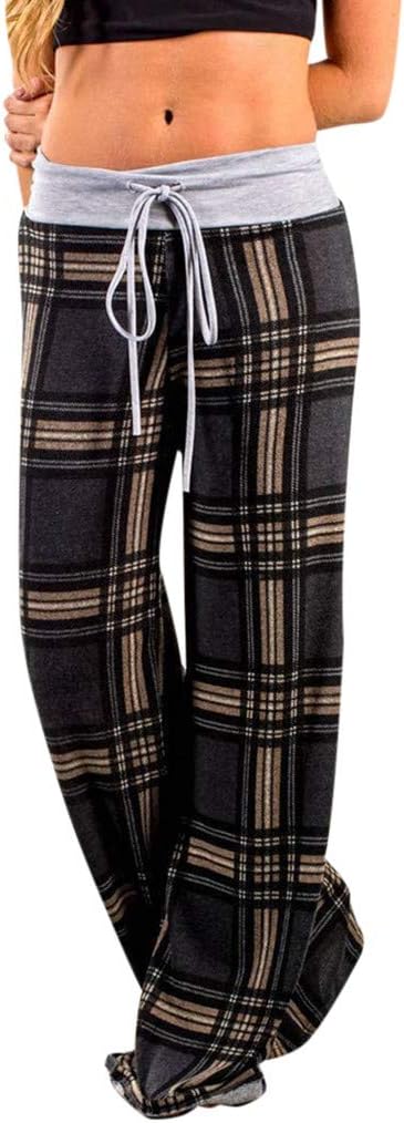 Womens Fashion Plaid Floral Trousers Work Out Pants Sports Yoga Khaki Scrub Ladies Autumn Casual Wide Legs Yoga