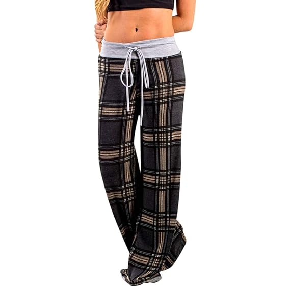 TEELONG Hosen Damen Fashion Plaid Floral Hose Damen Herbst Casual Breite Beine Yogahosen Jogginghose Trainingshose Trainingsa