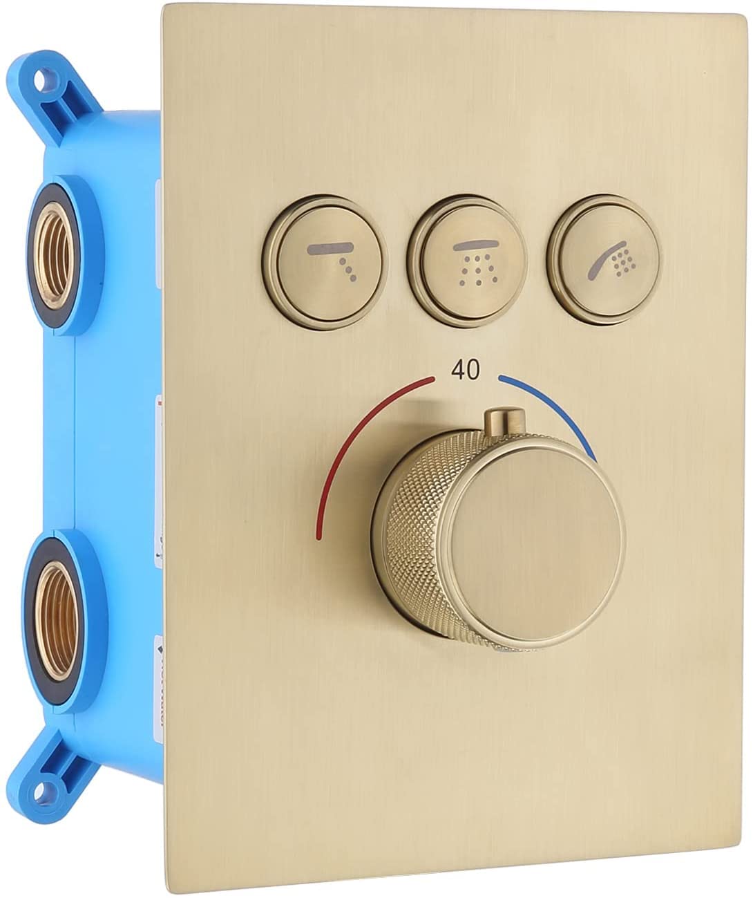 Delnet Thermostatic Shower Mixer Valve Concealed 3 Way Outlet Brushed Gold Brass Recessed Shower Diverter Flow Control Valve, Can Use All Options at A Time