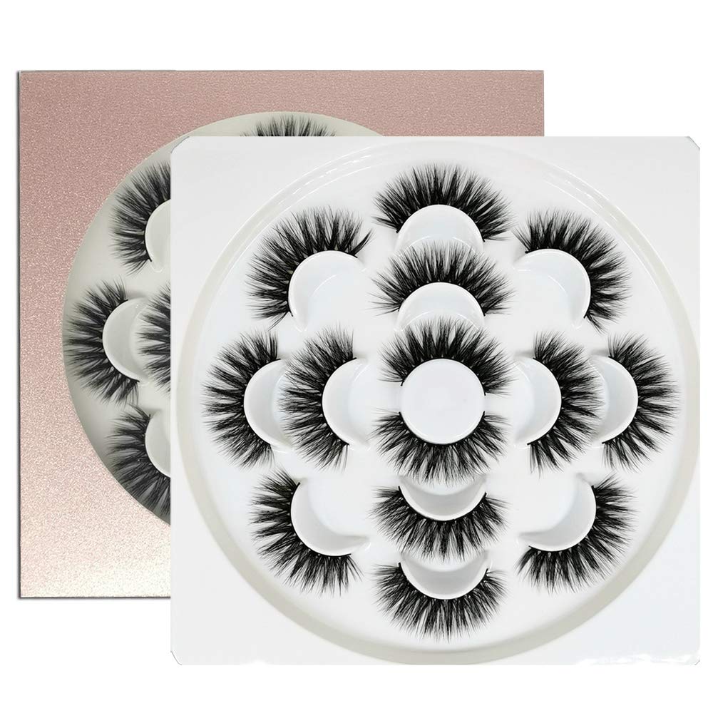7 Pairs 3D Mink Eyelashes Dramatic Look False Eyelashes Fluffy Fake Eyelashes Wispy Natural Eyelashes Makeup Long Handmade Soft Thick Lashes Reusable Black