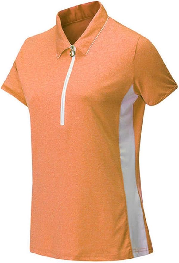 JRB Ladies Zip Neck Stretch Golf Polo Shirt Amber Orange Melange White Trim Size Small/Medium