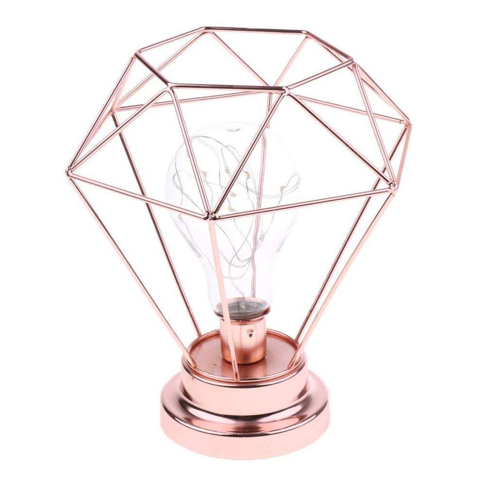 Bedroom Decor Bedside Lamp,DINOWIN Bulb Table Lamp Diamond Shape Night Light Decor Lamp Gift Toy,Battery Powered (Rose Gold)