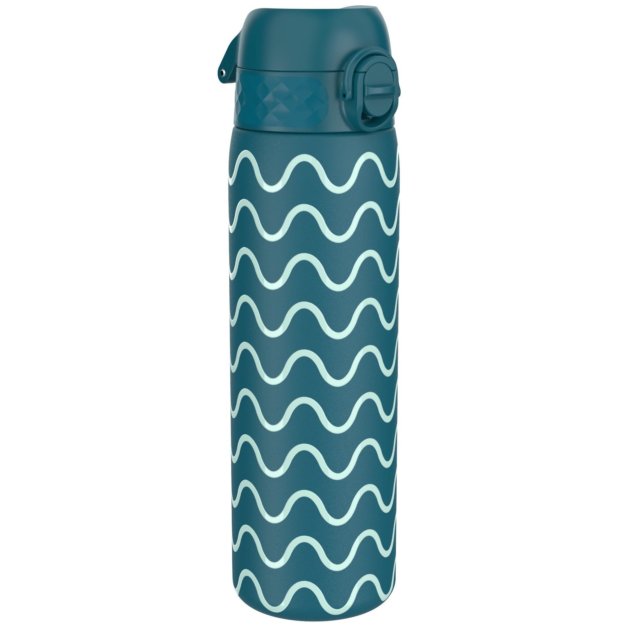 Ion8 Water Bottle (500ml) Slim Leak Proof & BPA Free Thermal Drinking Bottle, Triple Lock Lid to Prevent Spills & Hide Away Handle, Made with Vacuum Insulated ThemoShield Stainless Steel, Wave