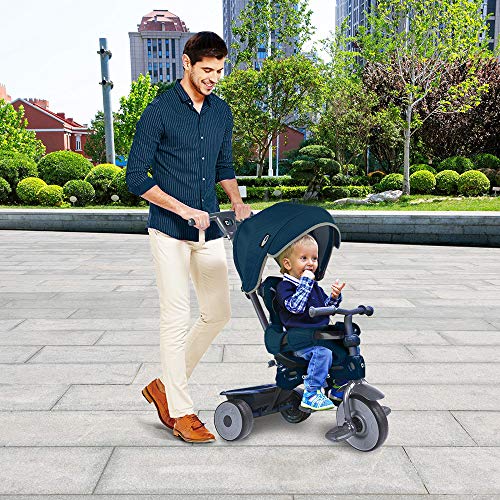 ChromeWheels 4-in-1 Kids' Trike & Stroller, Adjustable Height Push Ride Tricycle for 9 Months - 5 Year Old, Blue