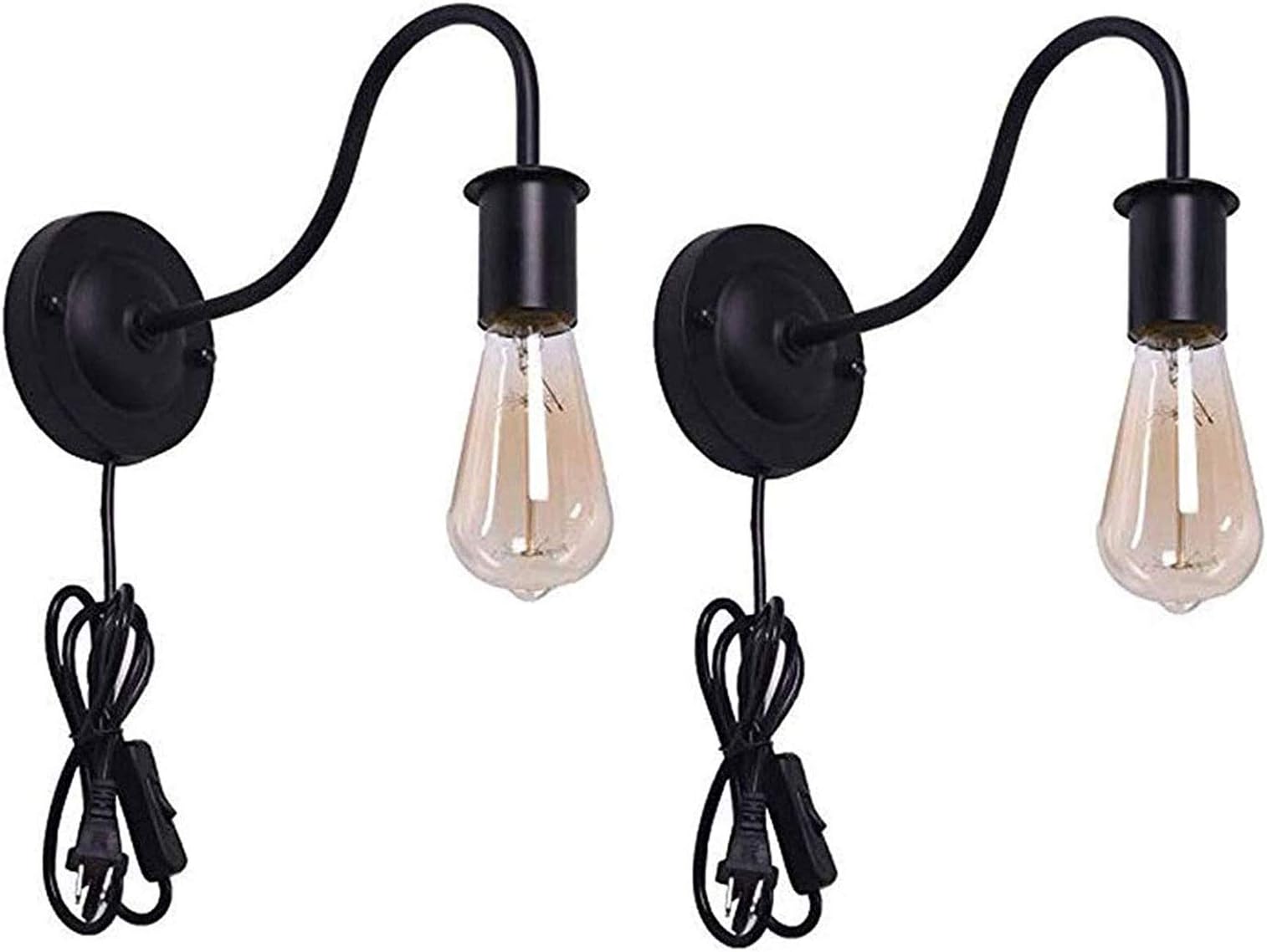 Industrial Wall Sconces Wall Lamp Gooseneck Sconces Wall Lighting E26 Base Vintage Edison Retro Wall Mount Light Plug-in Button Switch Cord Lighting 2-Pack