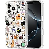 MOSNOVO Case for iPhone 16 Pro Max, [Buffertech 6.6ft Military-Grade Drop Protection] [Anti Peel Off Tech] Clear TPU Bumper Phone Case Cover Design - Cute Cats