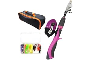 Menolana Child Fishing Rod Complete Set with Lures Traveling Kid Fishing Pole Portable Telescopic Fishing Rod and Reel Combo 