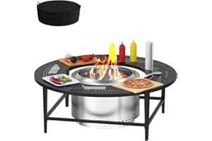 WEBROIL Fire Pit Surround Tabletop for Solo Stove Yukon/Bonfire/Tiki Accessories, Smokeless Fire Pit Table & Dust Cover for Solo Stove and Other Wood Burning, Powder-Coated Steel Stove Table Surround,45 Inch