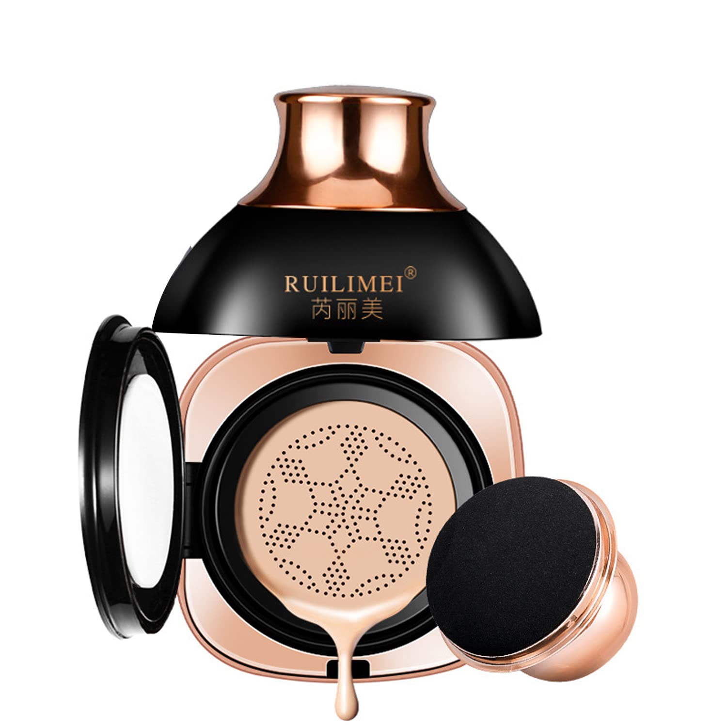 GL-Turelifes Mushroom Head Air Cushion Foundation,BB Cream Oil Control Cushion Set,CC Cream Moisturizing Concealer Air-permeable Natural Brightening Flawless Makeup(Natural Color)