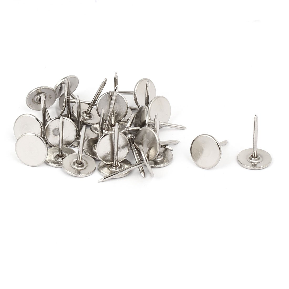 Sourcingmap Upholstery Nails Tack, 11mm Head Dia 16mm Length Metal Round Thumb Push Pins Silver Tone for Furniture Sofa Headboards, 30 Pcs