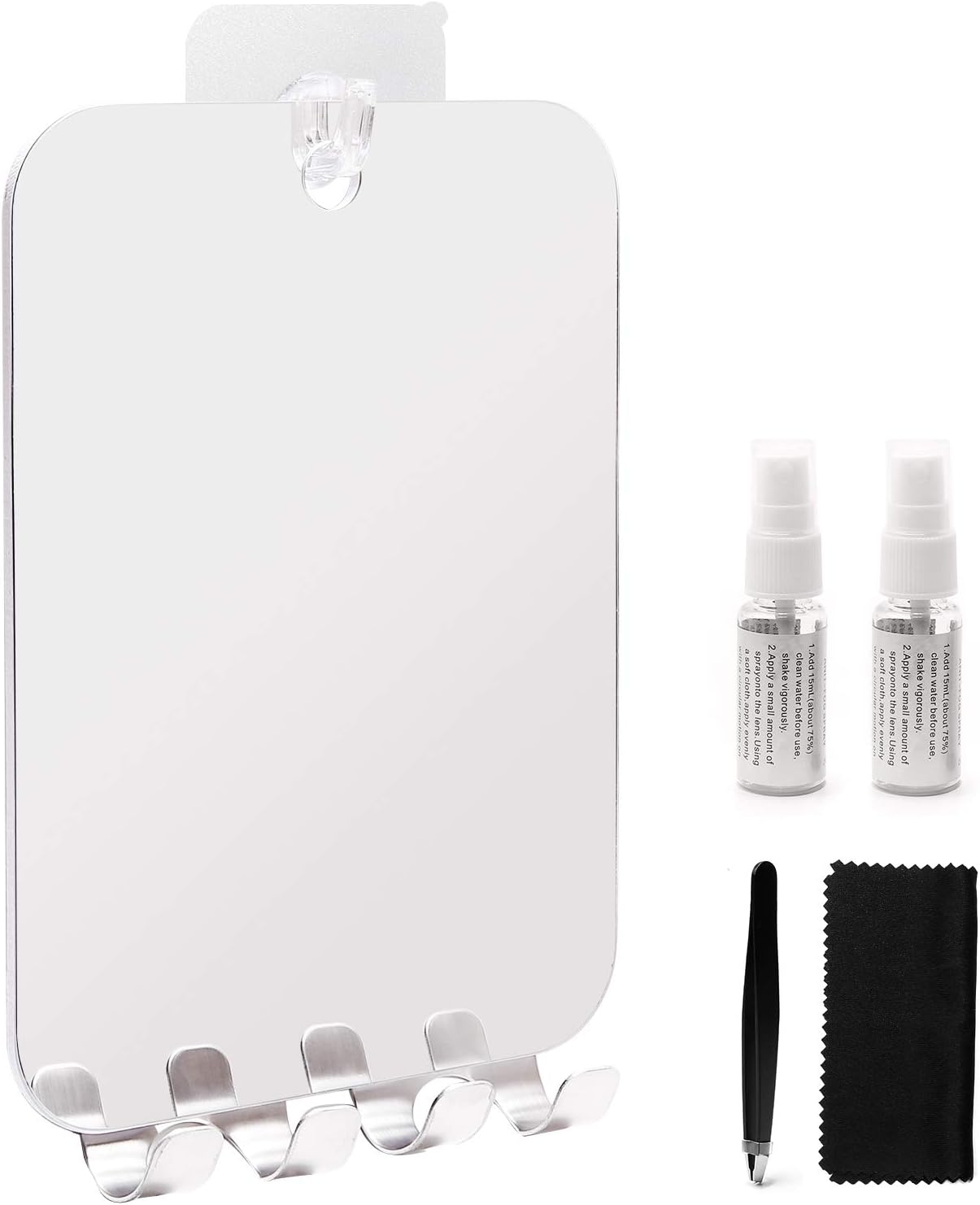 RRtide Fogless Glass Mirror.Anti Fog Shaving Mirror (Small 5.5x7.5 inches) with Razor Holder. Seamless Hooks. Lightweight Portable Shower Mirror Wall Hanging. Bathroom Accessories for Men & Women. -