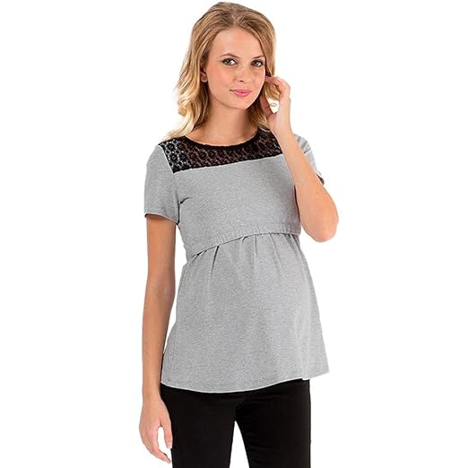 MCYs Damen Stilltop Mutterschaft Multifunktional Pflege Stillen Spitze Kurzarm Shirt Umstandsmode Top Bluse