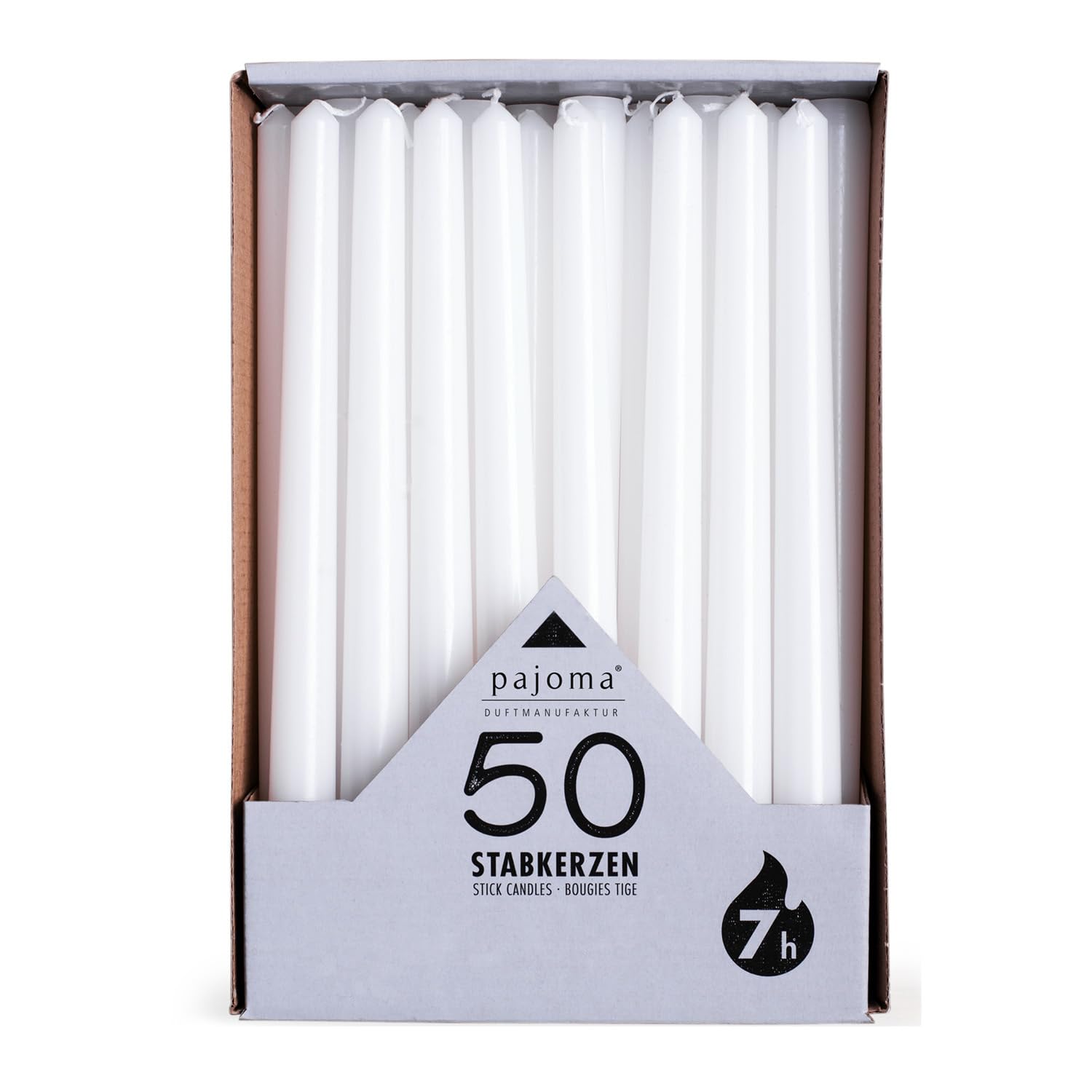 Pajoma stick candles, white, 50 pieces, height 25 cm, burning time about 7 hours