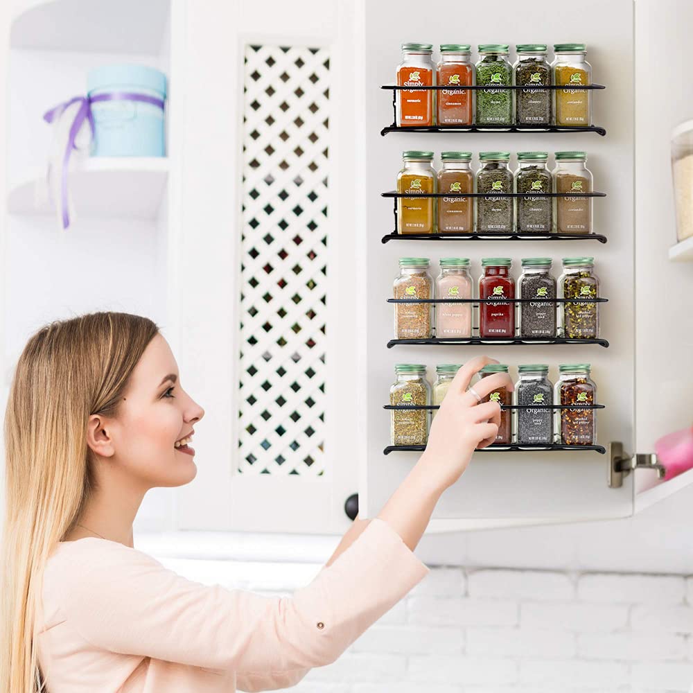 Spice Rack Wall Metal 4 Kitchen Shelf Organiser Hanging Self-Adhesive Cupboard Door Insert No Drilling , Bathroom Shelf 29 x 6.3 x 5 cm