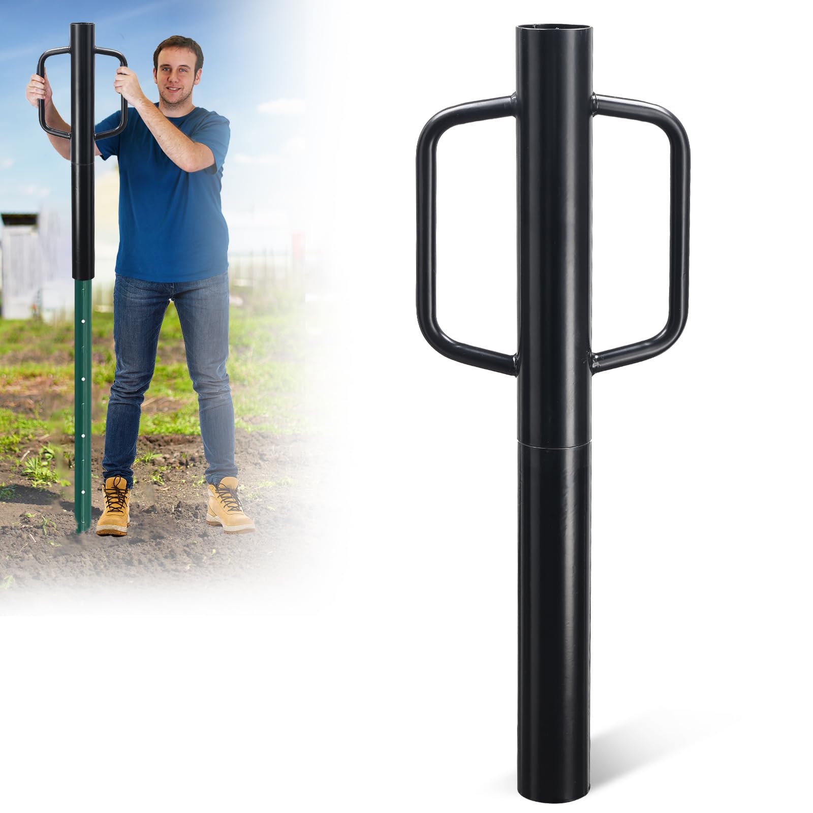 Photo 1 of **HEAVY** Fence Post Driver, 32 Inch Post Driver with Handle, 2.7 inch Inner Diameter Hand Post Pounder, 11LB Heavy Duty Black Iron T Post Pole Pounder Hand Post Rammer for U Fence Post Wooden Post