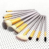 Nestling 12 Piece Makeup Brushes Set | Horse Hair Professional Kabuki Makeup Brush Set Cosmetics Foundation Makeup Brushes Set Kits with White Cream-colored Case Bag