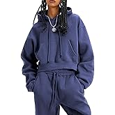 Eisctnd Women Fleece 2 Piece Tracksuits Fall Winter Sweatshirt Jogger Pants Matching Lounge Sets Thick Sweatsuits Pockets