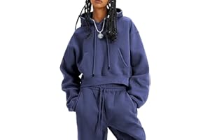 COZYPOIN Womens Fleece 2 Piece Outfits Sweatsuit Crop Top and Pants Hoodie Tracksuit Set