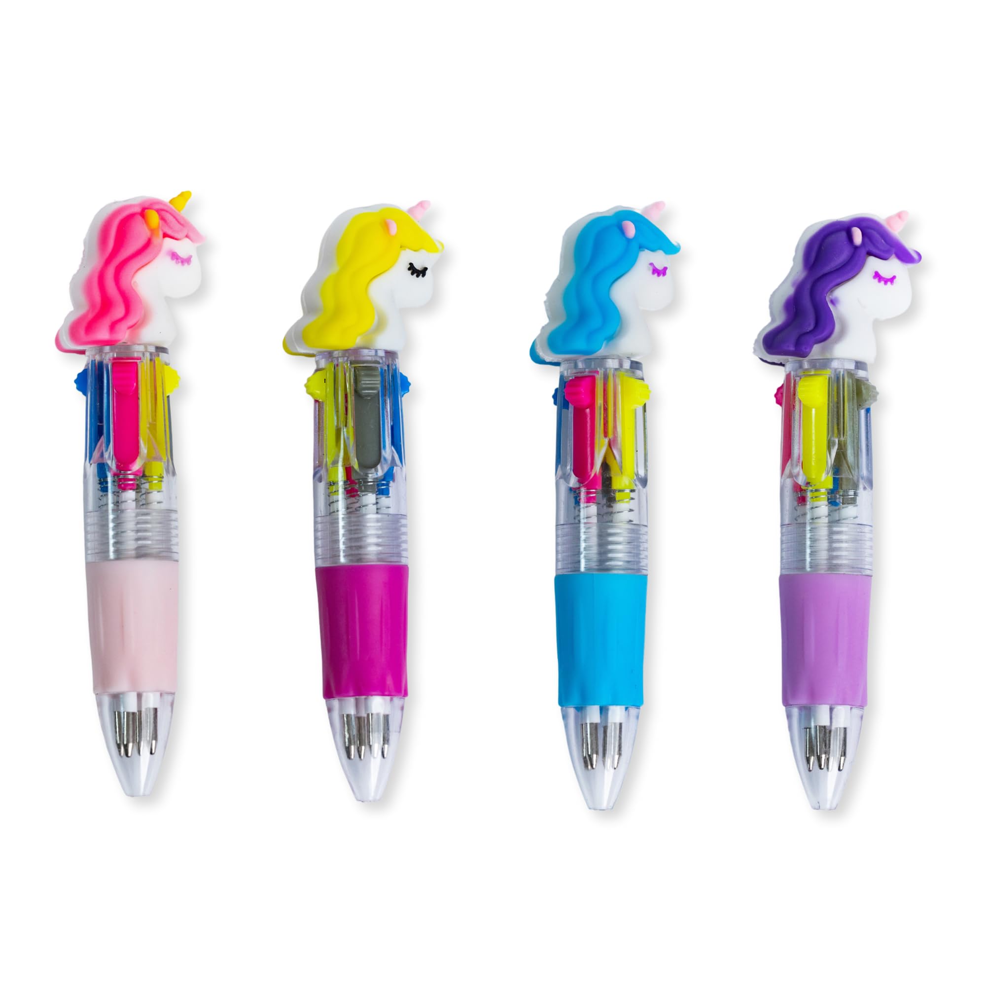 Toyseum 12 x Unicorn Four Colour Pens, Party Bag Fillers for Girls, Cute Mini Unicorn Stationary for Gifts and Favours, Multi-Coloured Pens 4 in 1, Pack of 12