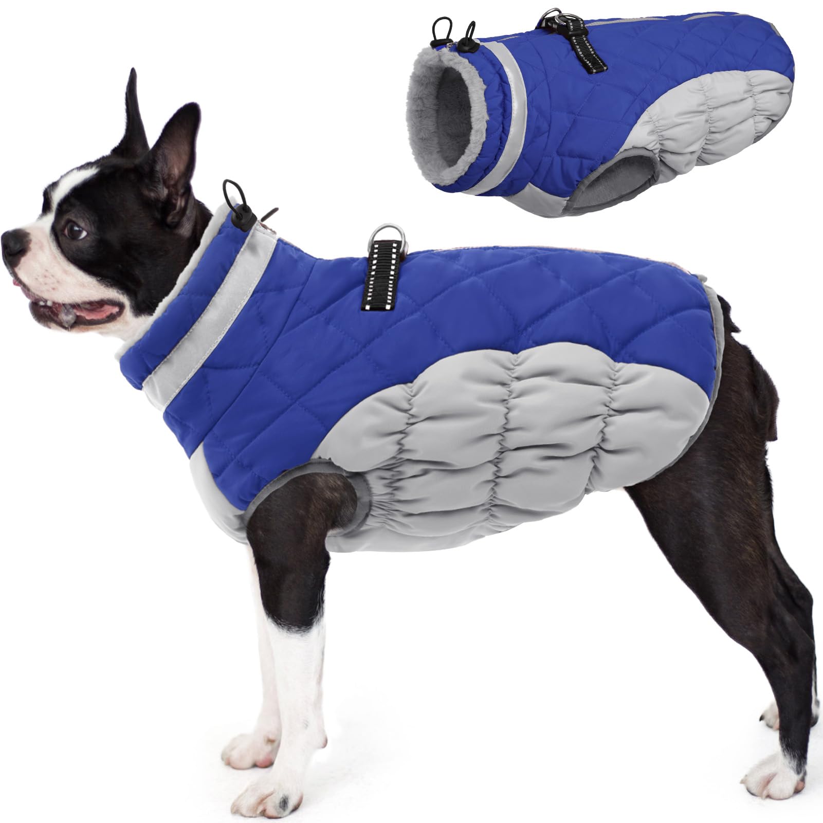 AOFITEE Dog Coat, Warm Dog Winter Coat for Small Dogs, Reflective Turtleneck Dogs Jacket with Harness Built in, Waterproof Windproof Pet Fleece Vest Snow Jacket for Cold Weather, Blue S — image 1