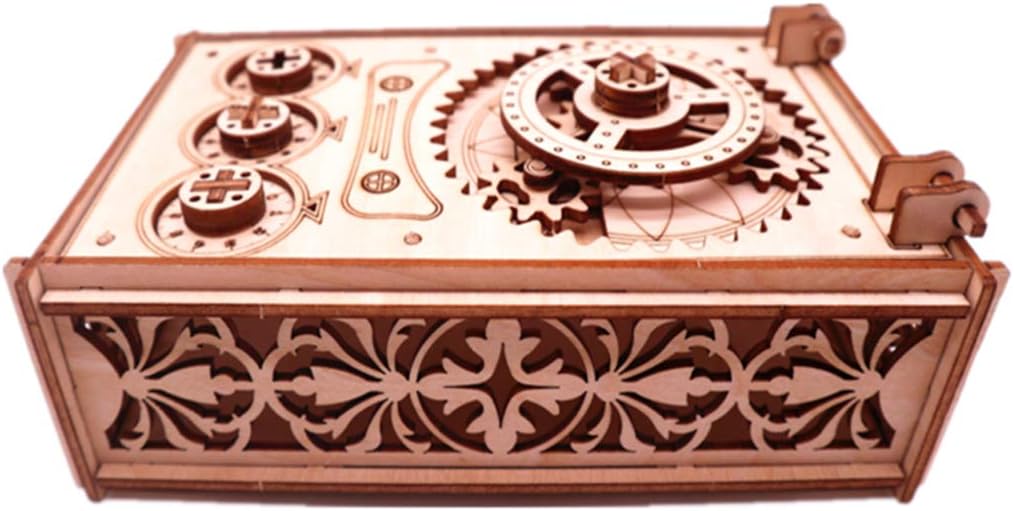 POXL Wooden Puzzles Model, 3D Password Treasure Box Jigsaws Model Kit Mechanical Wooden Building Puzzle