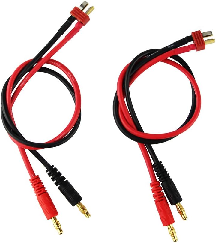OliYin Battery Charge Cable, 2 x Anti-skid T plug to 4.0 Banana Plug, 14awg Silicone Wire, 30cm/11.8in Cable(pack of 2)
