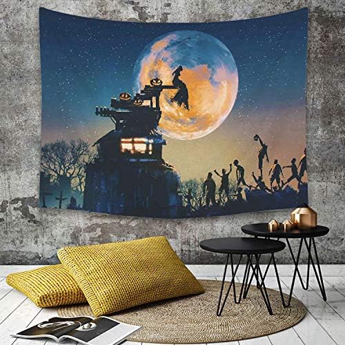 Yilan Tapestry Wall Hanging,Fantasy World,Dead Queen in Castle Zombies in Cemetery Love Affair Bridal HallowTapestries Cotton Bedspread Picnic Bedsheet Blanket Wall Art Hippie Tapestry 150 x 200 cm