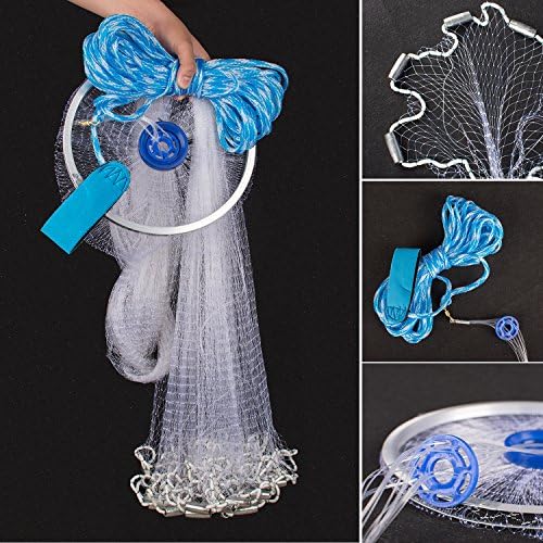 CharaVector American Saltwater Fishing Cast Net for Bait Trap Fish 3/8 inch Mesh Size 4ft/6ft/7ft/8ft/9ft/10ft Radius