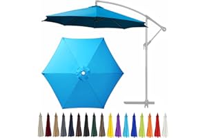 GLDDFDG 9Ft 6 Ribs Patio Umbrella Replacement Canopy (Canopy only), Canopy Replacement UV Protection Waterproof Outdoor Table Market Yard Umbrella Top Outdoor Umbrella Canopy,Lake Blue,9FT