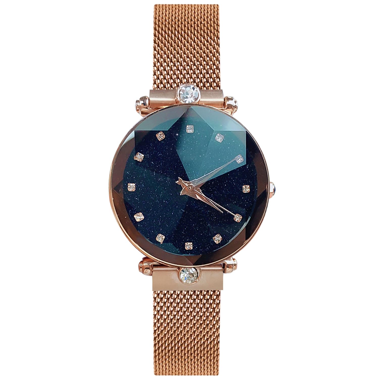 RORIOS Fashion Analogue Quartz Watches Mesh Band Starry Sky Dial Simulated Diamond Wrist Watches for Girl/Women