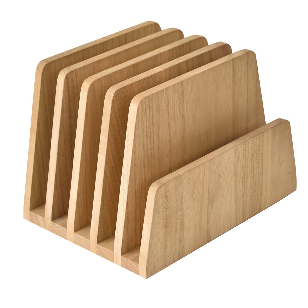 KIRIGEN Desk File Sorter Wood Document Holder 5 Slots Desktop Organiser Stand Rack for Magazine, Document, letter, laptop Home Office Stationery Supplies (5KWJJ-NA)