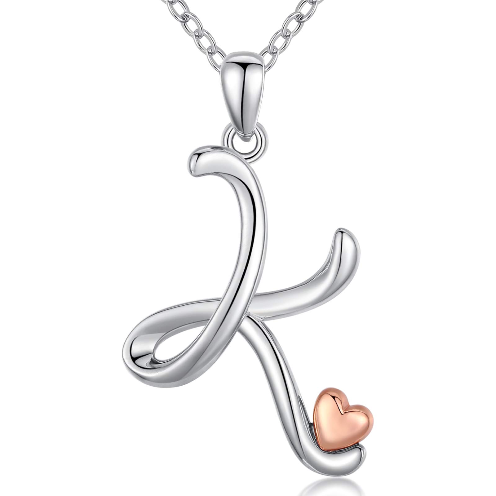 CELESTIA Initial Letter K and Heart Pendant Necklace for Women Girls Personalized 925 Sterling Silver Jewellery, 18" Chain โ image 1