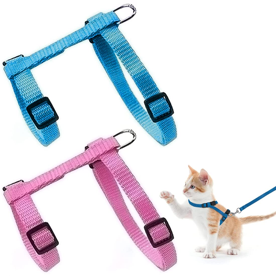 REQAG Striped Cat Harness Kitten & Small Dogs, Premium Comfortable Mesh, Better Tension Control, Reflective Strips, Adjustable, Escape Proof for Outdoor Leisure, Vets & Groomers