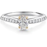 Gem Stone King 925 Silver and 10K Yellow Gold Lab Grown Diamond and White Lab Grown Diamond Engagement Ring For Women | 0.58 Cttw | Oval 6X4MM | Gemstone April Birthstone