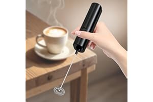 Powerful Milk Frother for Coffee, Fast Handheld Drink Mixer with Stainless Steel Whisk, Hand Frother Stirrer Wand-Black