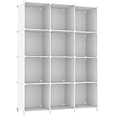 AWTATOS Cube Storage Organizer Storage 12 Cube Bookshelf DIY Plastic Closet Clothes Storage Shelves with Wooden Mallet, Stackable Storage Solution for Home, Bedroom, White