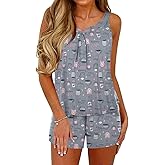 Ekouaer Pajamas Sets for Women Tank Tops with Shorts Sleepwear Nightwear Pj Set S-XXXL