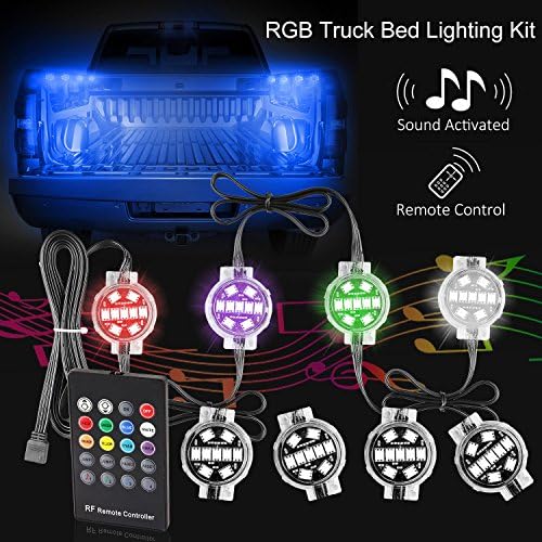 AUTUNEER LED Truck Bed Lights 8PCS RGB Truck Bed Light Kit with Wireless Controller, Waterproof Sound Activated Multicolor Lighting Switch Fuse Splitter Cable for Pickup RV SUV Vans Cargo Boats