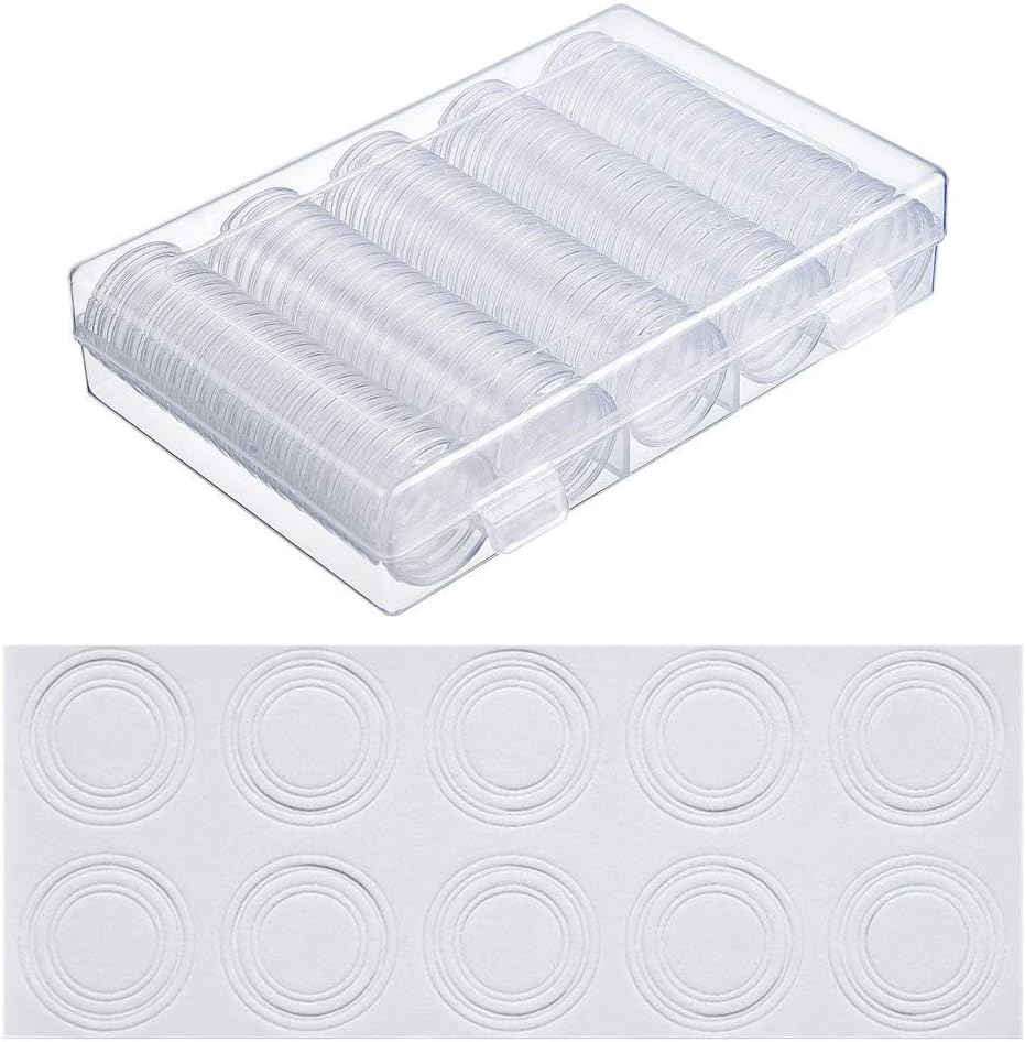 MULOVE 100 Pieces Coin Holder Capsules and 4 Sizes (20/25/27/30 mm) EVA Protect Gasket ,Round Plastic Coin Case Album with Storage Organizer Box for Coin Collection Supplies