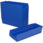 Akro-Mils 30138 Plastic Shelf Bins, Heavy Duty Storage Bins for Garage, Closet, and Drawer Organization, 18-Inch x 6-1/2-Inch x 4-Inch, Blue, 12-Pack